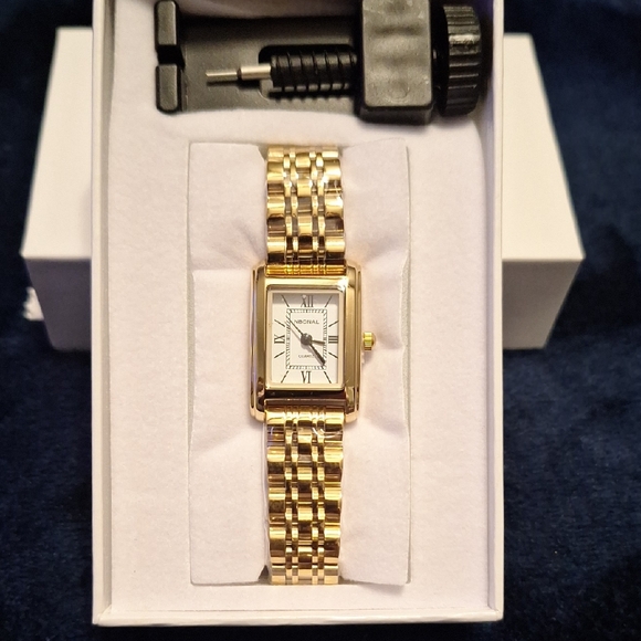 NBONAL Accessories - Gold Rectangular Quartz Watch with White Dial NBONAL